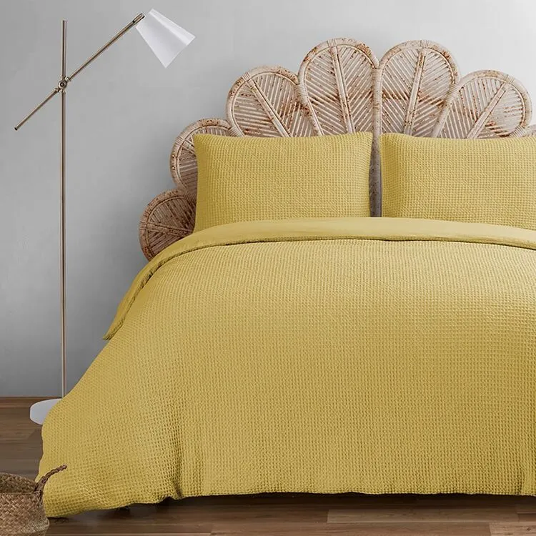 Chyka Home Celeste Cotton Linen Blend Waffle Quilt Cover Set Mustard
