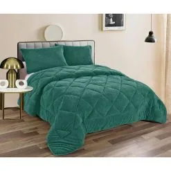 Ramesses Teddy Fleece Comforter Set King Bed Alpine Green King