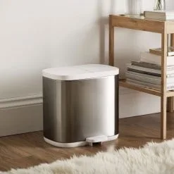 Joseph Joseph Split Bathroom Waste Seperation Bin Steel Silver