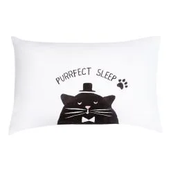 Mozi The Cat Sleeps Here 300 Thread Count Cotton Percale Standard Pillowcase White Standard