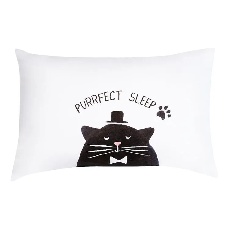 Mozi The Cat Sleeps Here 300 Thread Count Cotton Percale Standard Pillowcase White Standard