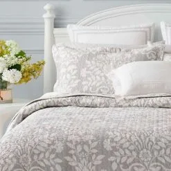 Laura Ashley Rowland Coverlet Set Queen Bed Dove Queen