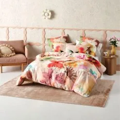 Linen House Reggiani Cotton Sateen Quilt Cover Set Super King Bed Pink Super King
